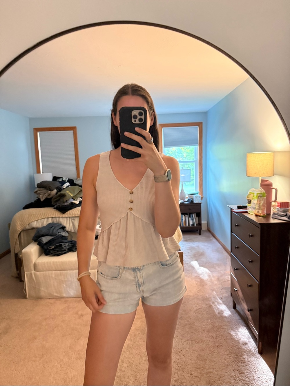 Paper Crane Beige Peplum Button Tank